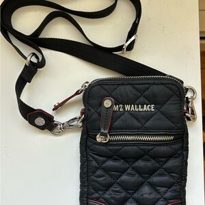 MZ Wallace Black Quilted Crossbody with Silver Accents